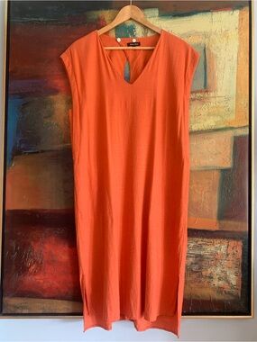 Athena Marie Viscose Linen Blend Sleeveless Shift Dress with Pockets, Sz L